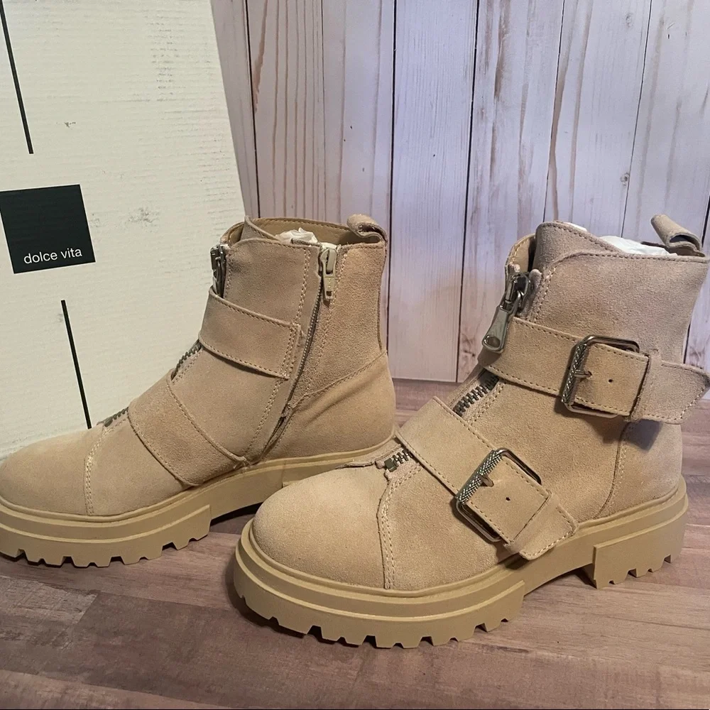 NEW in BOX Dolce Vita AVARI Dune Suede tan size 7 LEATHER combat Boots MSRP $160 - Picture 5 of 16